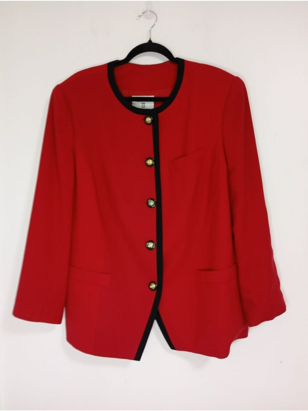 Kasper II 100% Wool Blazer Womens Red Black Trim & Gold Buttons Size 18